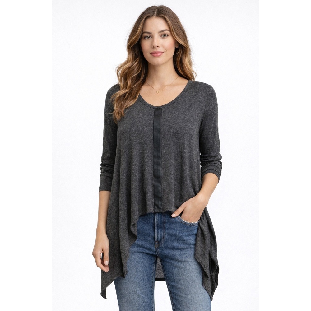 Red 23 Womens Charcoal Gray Stripe Handkerchief Hem Tunic‎ Top XS Made in USA